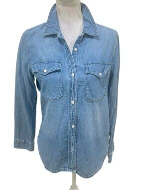 Madewell Light Blue Denim jean Button-Up Shirt flap chest pockets cotton small